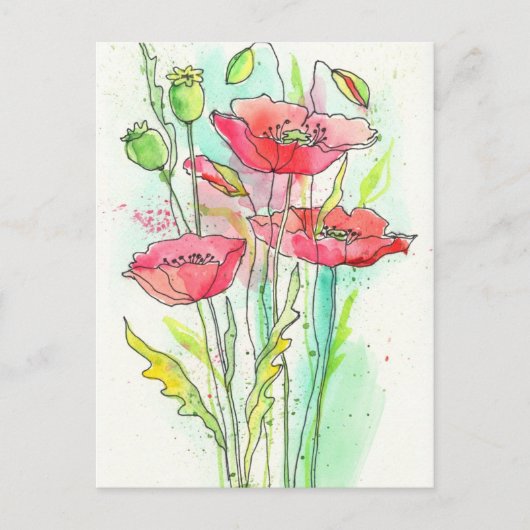 Waterverf papaver briefkaart (Voorkant)