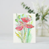 Waterverf papaver briefkaart (Staand voorkant)