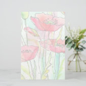 Waterverf papaver briefpapier (Staand voorkant)
