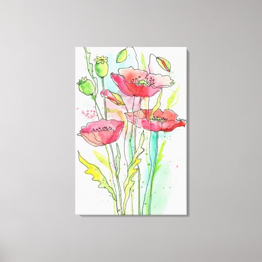 Waterverf papaver canvas afdruk (Voorkant)