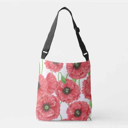 Waterverf papaver crossbody tas (Voorkant)