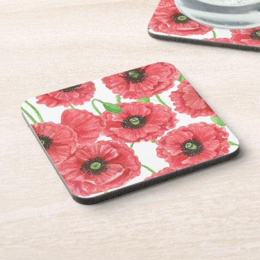 Waterverf papaver drankjes onderzetter (Linkerzijde)