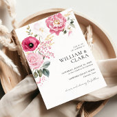 Waterverf papaver en pioenroos bloemenhuwelijk kaart