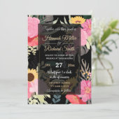 Waterverf Papaver en zonnebloemen - Floral Black D Kaart (Staand voorkant)