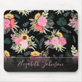 Waterverf Papaver en zonnebloemen - Floral Black D Muismat (Voorkant)