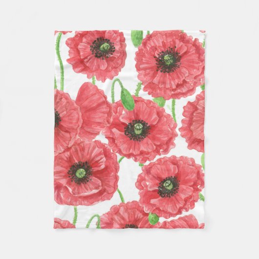 Waterverf papaver fleece deken (Voorkant)