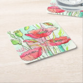 Waterverf papaver kartonnen onderzetters (Schuin)