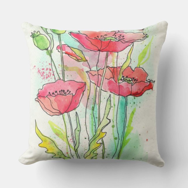 Waterverf papaver kussen (Voorkant)
