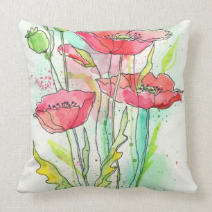 Waterverf papaver kussen
