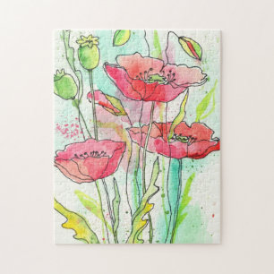 Waterverf papaver legpuzzel