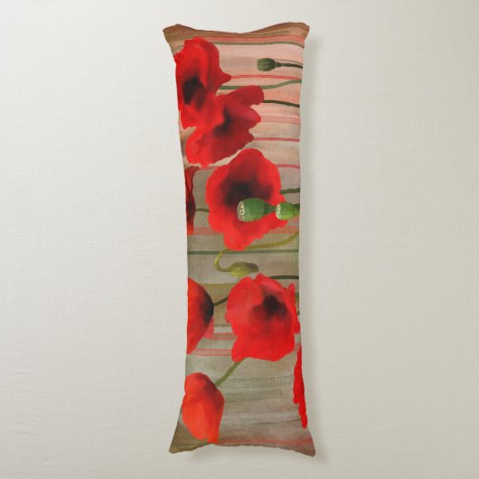 Waterverf papaver lichaamskussen (Voorkant Verticaal)