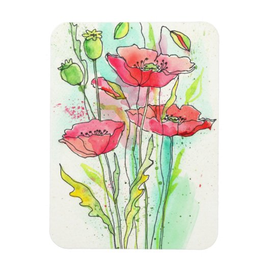 Waterverf papaver magneet (Verticaal)