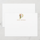 Waterverf Papaver monogram Gold Letter P Notitiekaartje (Voorkant / Achterkant)