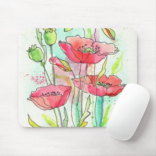 Waterverf papaver muismat (Met muis)