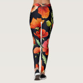 Waterverf papaver op zwart leggings (Achterkant)