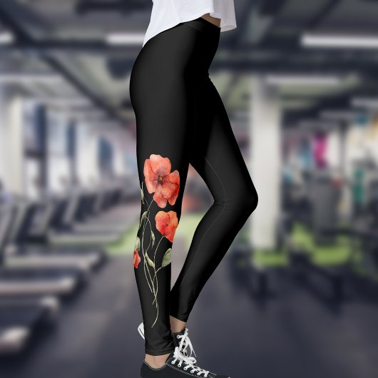 Waterverf papaver op zwart leggings