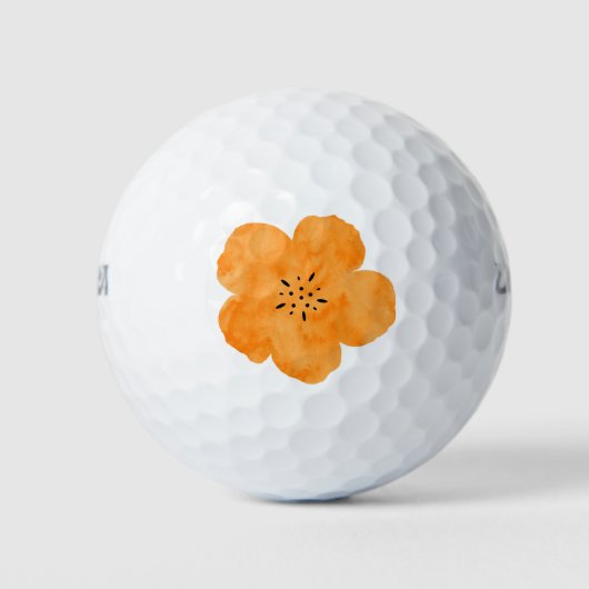 Waterverf Papaver Oranje 2 Golfballen (Voorkant)