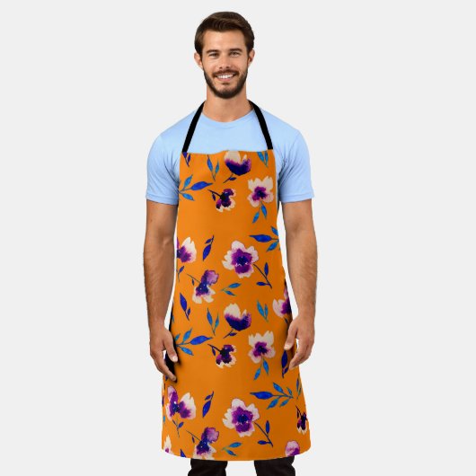 Waterverf papaver pony's bloemen en bloemen  schort (Gedragen)