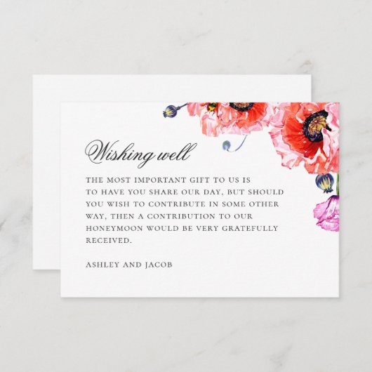 Waterverf papaver. Rode bloemenbruiloft die goed w Informatiekaartje (Voorkant / Achterkant)