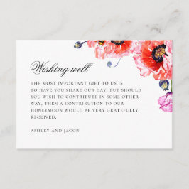 Waterverf papaver. Rode bloemenbruiloft die goed w Informatiekaartje