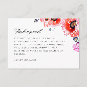 Waterverf papaver. Rode bloemenbruiloft die goed w Informatiekaartje