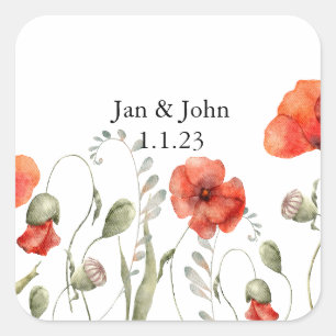 Waterverf papaver rode wilde bloemen vierkante sticker