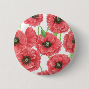 Waterverf papaver ronde button 5,7 cm