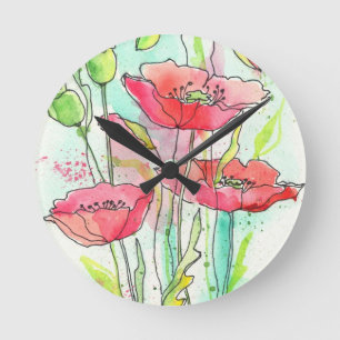 Waterverf papaver ronde klok