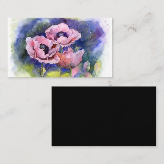 Waterverf papaver roze bloemen floreel mooi visitekaartje (Voorkant / Achterkant)