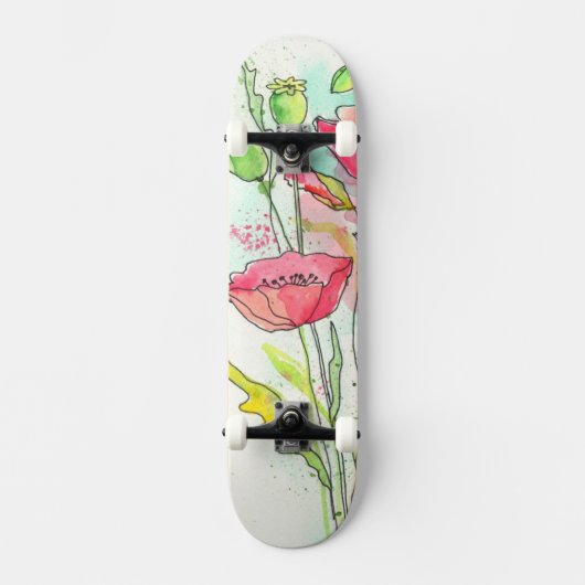 Waterverf papaver skateboard (Voorkant)