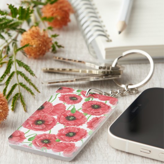 Waterverf papaver sleutelhanger (Voorkant Rechts)