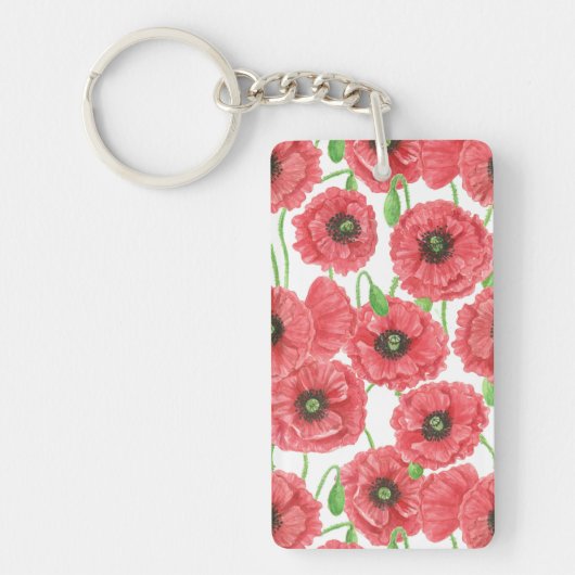 Waterverf papaver sleutelhanger (Voorkant)