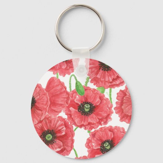 Waterverf papaver sleutelhanger (Voorkant)