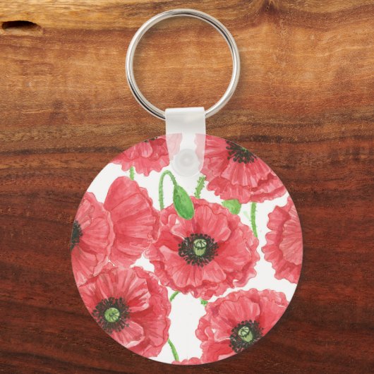 Waterverf papaver sleutelhanger (Voorkant)
