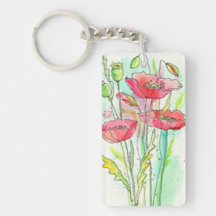 Waterverf papaver sleutelhanger