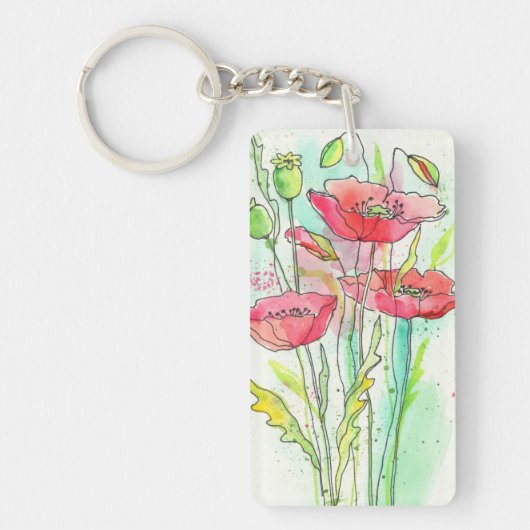 Waterverf papaver sleutelhanger (Voorkant)
