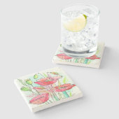 Waterverf papaver stenen onderzetter (Zijkant)