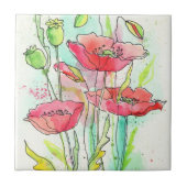 Waterverf papaver tegeltje (Voorkant)
