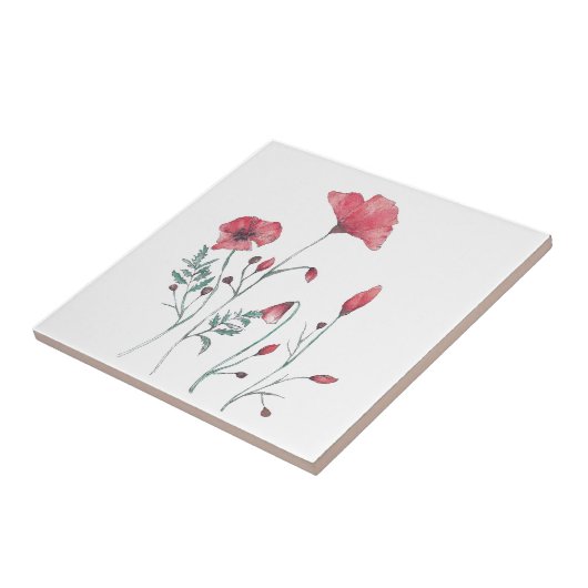 Waterverf papaver tegeltje (Zijkant)