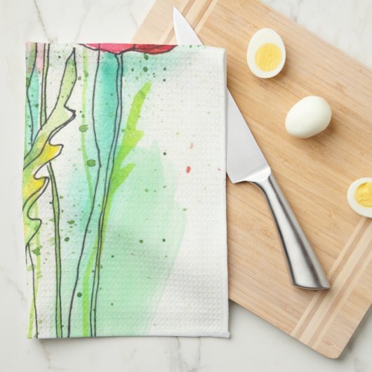 Waterverf papaver theedoek (Quarter Fold)