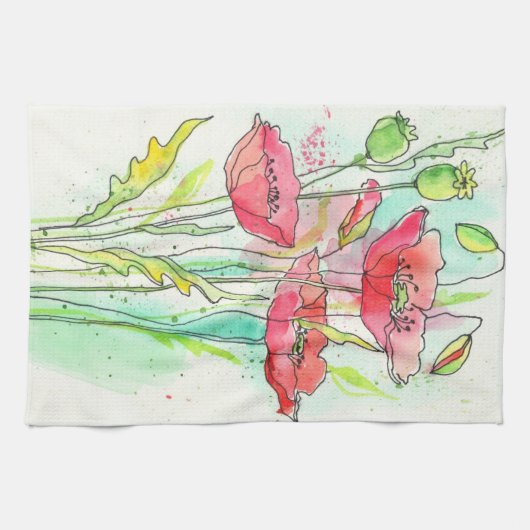 Waterverf papaver theedoek (Horizontaal)