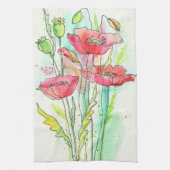 Waterverf papaver theedoek (Verticaal)