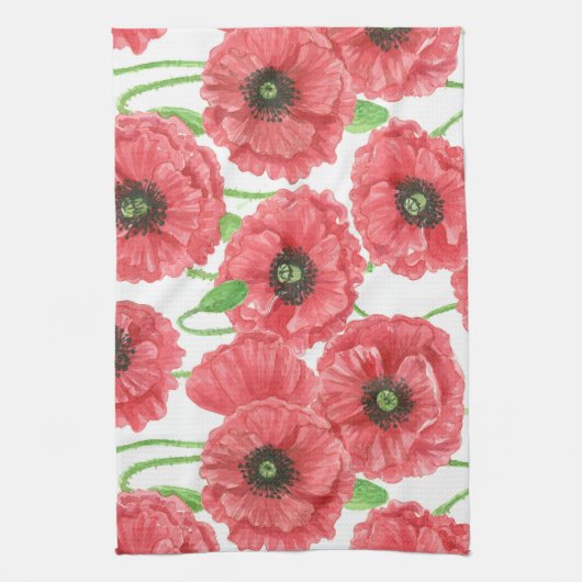 Waterverf papaver theedoek (Verticaal)