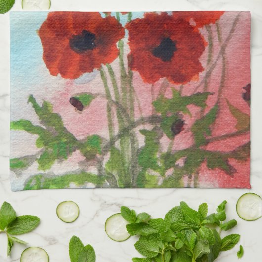 Waterverf papaver theedoek