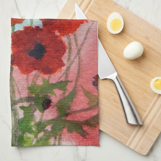 Waterverf papaver theedoek (Quarter Fold)