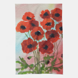 Waterverf papaver theedoek