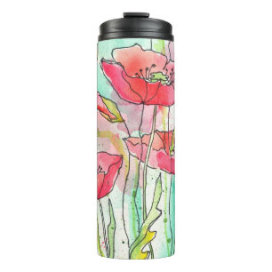 Waterverf papaver thermosbeker