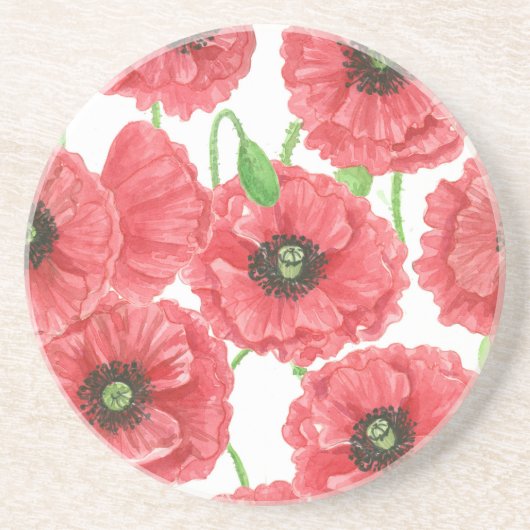 Waterverf papaver zandsteen onderzetter (Voorkant)