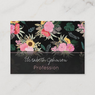 Waterverf Papaver & zonnebloemen Floral Black Desi Visitekaartje