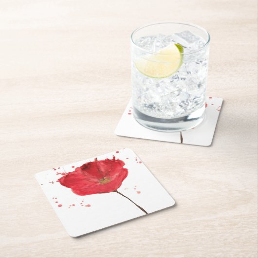 Waterverf papaverbloem 2 kartonnen onderzetters (Insitu)